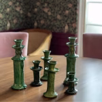 Moroccan Tamegroute Pottery Green Candlestick Holders Set