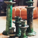 Moroccan Tamegroute Pottery Green Candlestick Holders Set