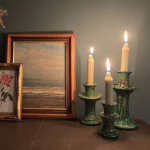 Moroccan Tamegroute Pottery Green Candlestick Holders Set