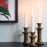 Tamegroute Pottery Brown Candlestick Holders Set