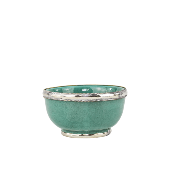 Moroccan geen Ceramic Bowls with Berber Silver Trim - Set of 6