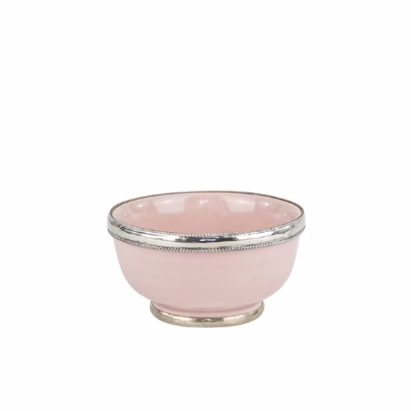 Moroccan pink Ceramic Bowls with Berber Silver Trim - Set of 6