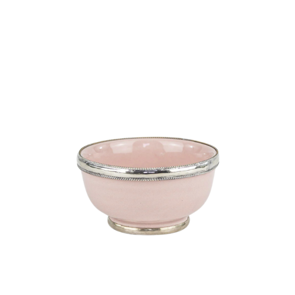 Moroccan pink Ceramic Bowls with Berber Silver Trim - Set of 6