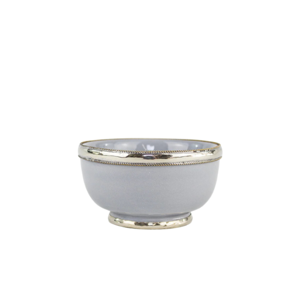 Moroccan gray Ceramic Bowls with Berber Silver Trim - Set of 6