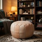 Natural Leather Floor Ottoman 21" – Handcrafted Undyed Tan Round Pouf - Image 6
