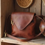 Handcrafted leather crossbody purse with rustic decor