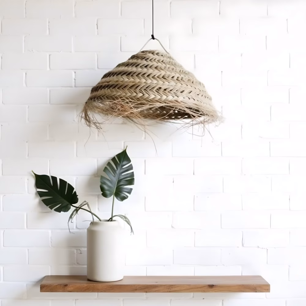 Minimalist boho lampshade with tropical leaf decor