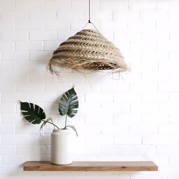 Minimalist boho lampshade with tropical leaf decor