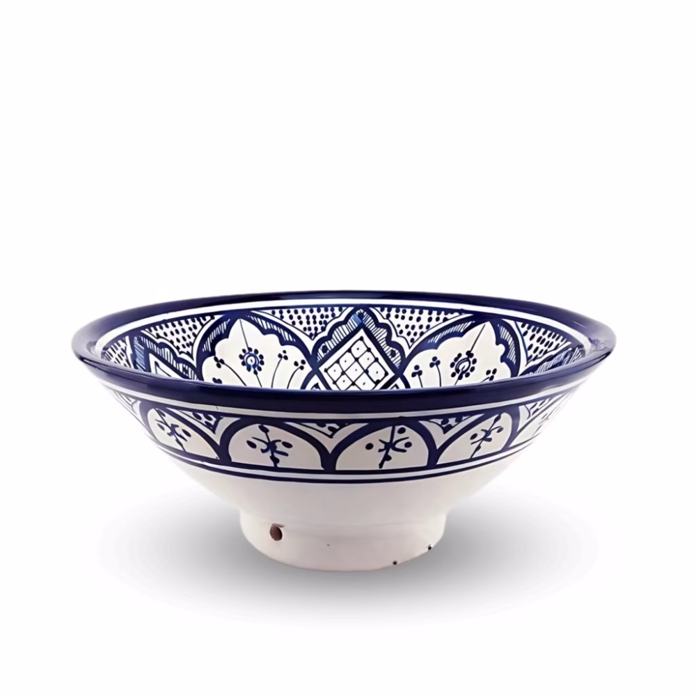Large Moroccan Salad Bowl - Hand-Thrown and Hand-Painted Blue Beauty