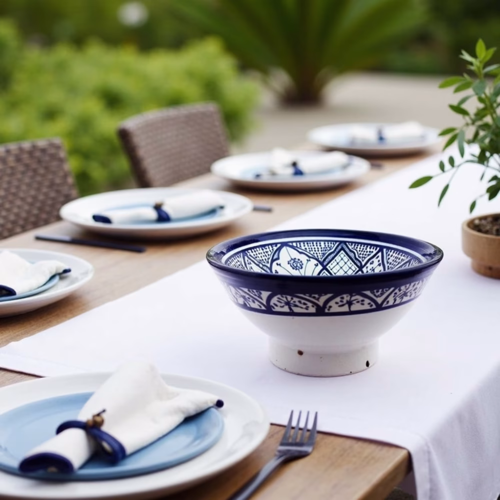 Large Moroccan Salad Bowl - Hand-Thrown and Hand-Painted Blue Beauty