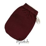 Burgundy silicone free hammam kessa exfoliating glove with elastic cuff and drawstring - natural fabric texture