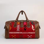 Moroccan red kilim leather duffle bag handmade