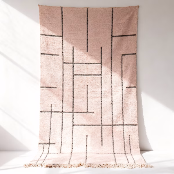 Authentic moroccan geometric rug hanging display showcasing handmade wool texture and geometric patterns