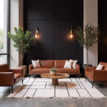White moroccan geometric rug displayed in modern living room settings with contemporary furniture