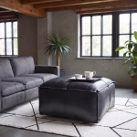Square leather ottoman with sectional sofa