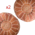 Set of 2 handcrafted Moroccan round leather pouf ottomans in light brown with white embroidered snowflake design
