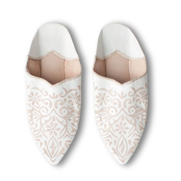 White engraved Moroccan leather slippers