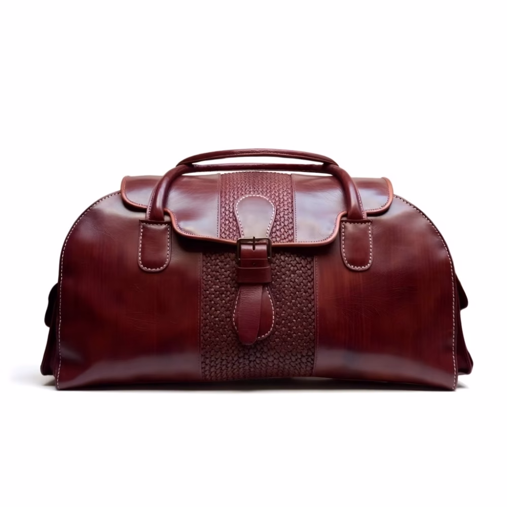 Premium leather travel bag for men - front view