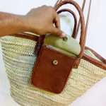 straw handbag with outside pocket for phone, sunglasses or other small things