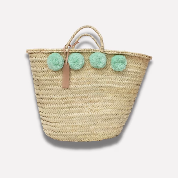 Moroccan Straw Shopper Bag With Pom Poms