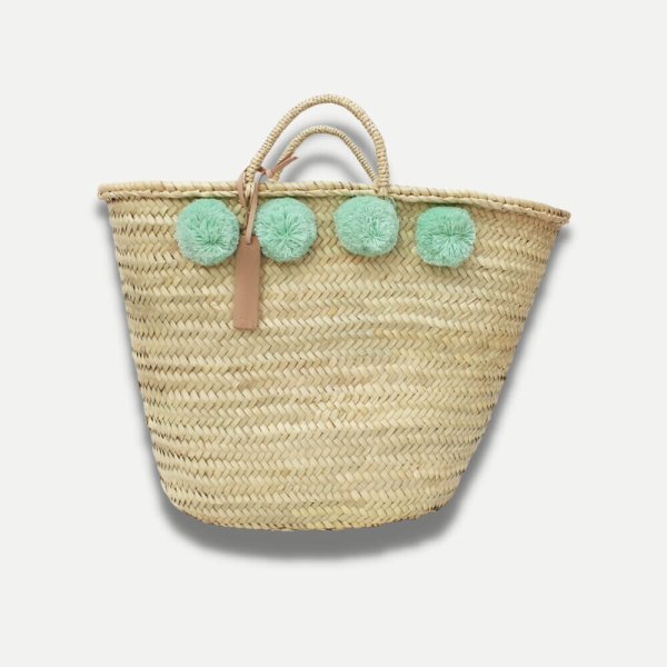 Moroccan Straw Shopper Bag With Pom Poms