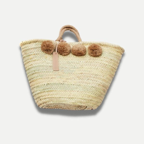 Moroccan Straw Shopper Bag With Pom Poms