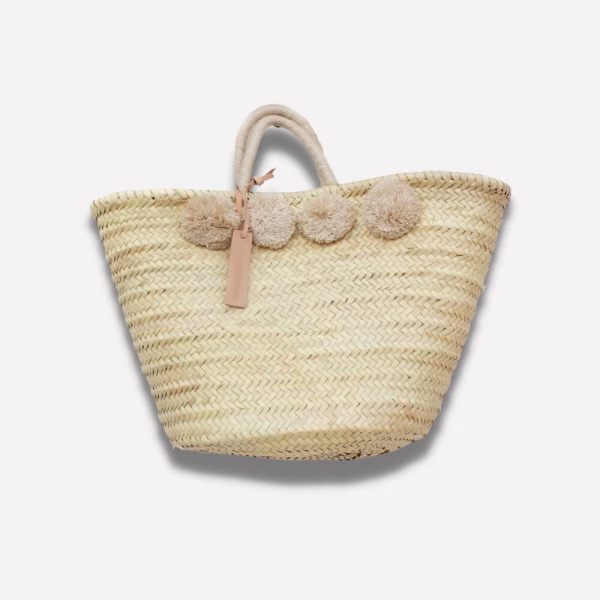Moroccan Straw Shopper Bag With Pom Poms