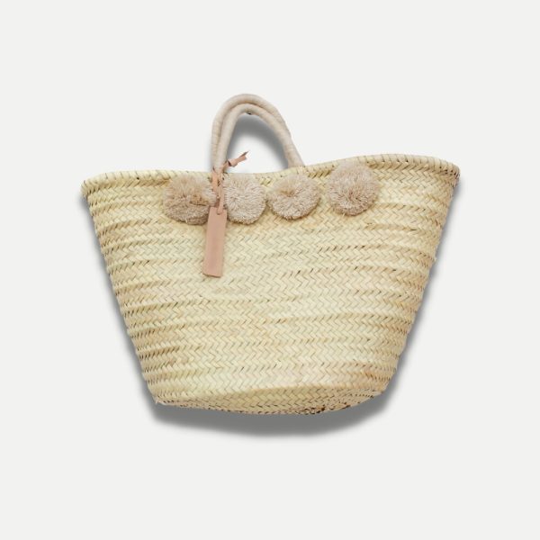 Moroccan Straw Shopper Bag With Pom Poms