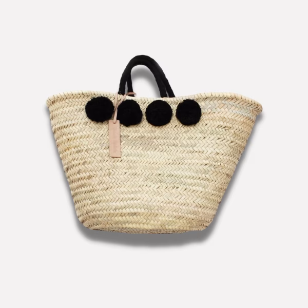 Moroccan Straw Shopper Bag With Pom Poms