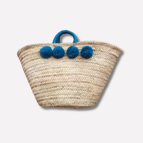 Moroccan Straw Shopper Bag With Pom Poms