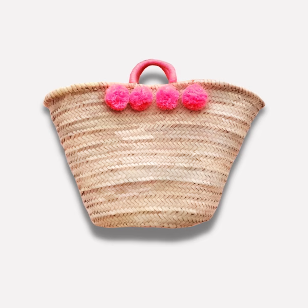 Moroccan Straw Shopper Bag With Pom Poms