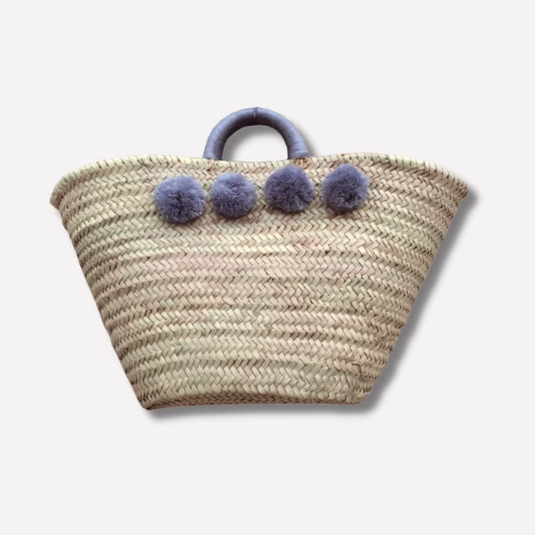 Moroccan Straw Shopper Bag With Pom Poms
