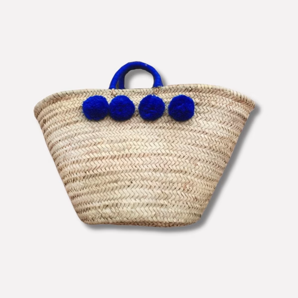 Moroccan Straw Shopper Bag With Pom Poms