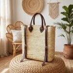 Handwoven Straw Backpack Purse - Convertible Natural Fiber Tote with Leather ... - Image 4