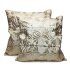 Beige leather pillow covers set with floral cutwork design stacked showing intricate dimensional appliqué detail