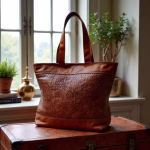 Front view of woven leather handbag structure