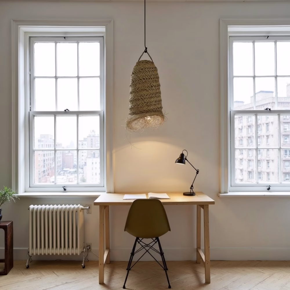 Modern workspace with natural lamp shade