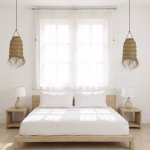 Bedroom with matching bedside lamp shades
