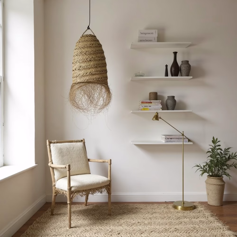 Living room with artisanal lamp shade