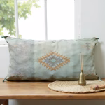 Sage green lumbar pillow cover with traditional Moroccan design