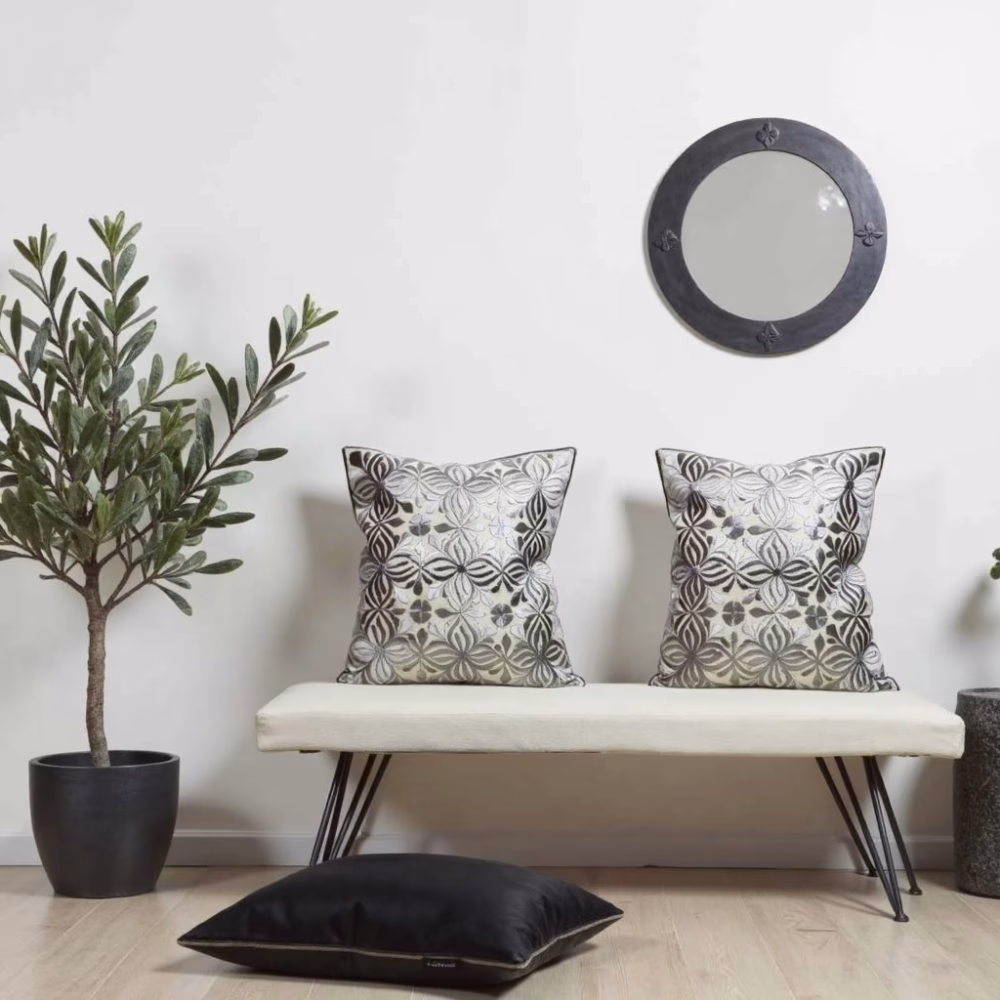 Gray Moroccan pillow covers with minimalist decor