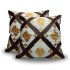 Woven diamond cushion covers with golden embroidery and brown lattice pattern, set of 2 decorative pillows