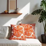 Embroidered cushions styled in modern seating area