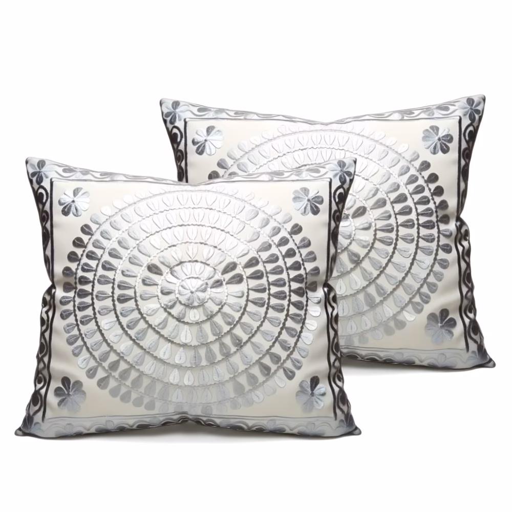 Product photo of gray embroidered pillow cover set