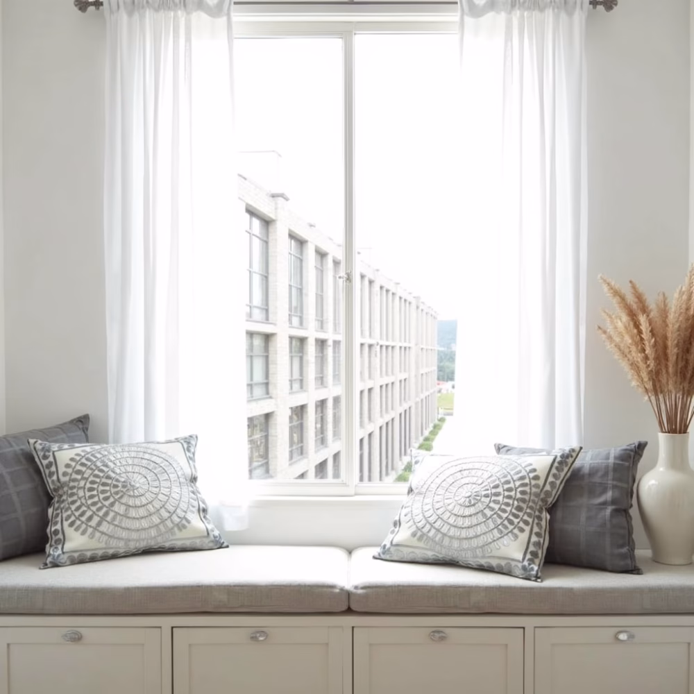 Gray embroidered pillow covers with minimalist decor