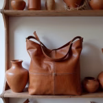 Detail shot of leather hobo handbag showing craftsmanship
