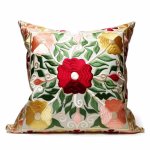 Single Moroccan pillow case showing detailed floral embroidery pattern in red and gold