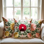 Window seat decorated with handmade Moroccan floral pillow cases
