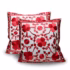 Product photo of red Moroccan pillows set with floral embroidery