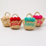 Personalized Mini Straw Bag Set - Custom Name Beach Bags with Pom Poms - Image 5